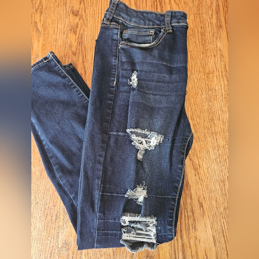 SO Dark Blue Distressed Skinny Jeans